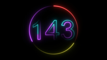 A  glowing circular and neon number 143 illustration . on a black background. and creating a stunning illustration 4k illustration