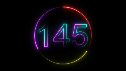 A  glowing circular and neon number 145 illustration . on a black background. and creating a stunning illustration 4k illustration