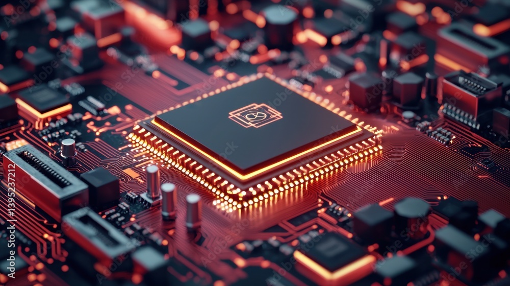 Poster advanced quantum computing facility with futuristic technology and electronic components