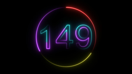A  glowing circular and neon number 149 illustration . on a black background. and creating a stunning illustration 4k illustration