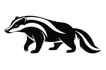 Bold Badger Silhouette Walking Isolated, Black and White Wildlife Mammal, Animal Design