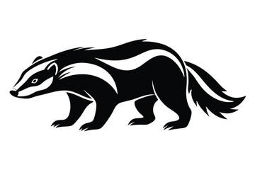 Badger Silhouette Isolated, Walking Honey Badger in Black and White Icon Style Symbol