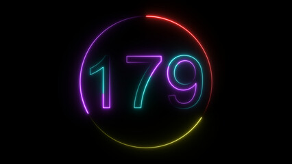 A  glowing circular and neon number 179 illustration . on a black background. and creating a stunning illustration 4k illustration
