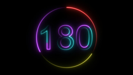 A  glowing circular and neon number 180 illustration . on a black background. and creating a stunning illustration 4k illustration