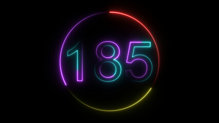 A  glowing circular and neon number 185 illustration . on a black background. and creating a stunning illustration 4k illustration