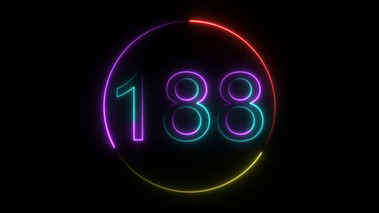 A  glowing circular and neon number 188 illustration . on a black background. and creating a stunning illustration 4k illustration