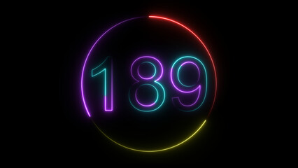A  glowing circular and neon number 189 illustration . on a black background. and creating a stunning illustration 4k illustration