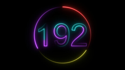 A  glowing circular and neon number 192 illustration . on a black background. and creating a stunning illustration 4k illustration
