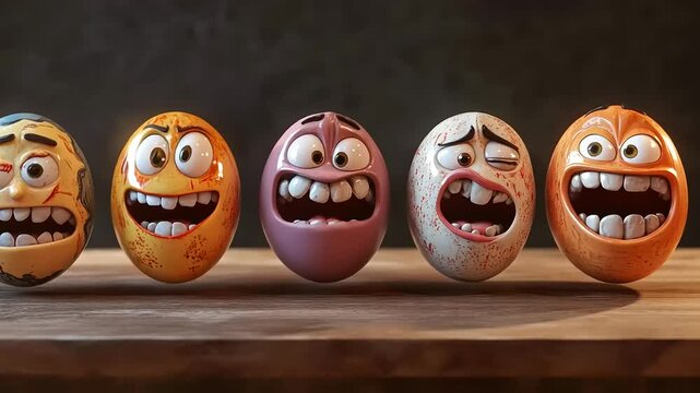Five Hilarious Cartoon Eggs with Funny Faces