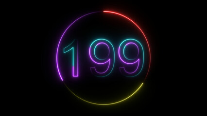 A  glowing circular and neon number 199 illustration . on a black background. and creating a stunning illustration 4k illustration