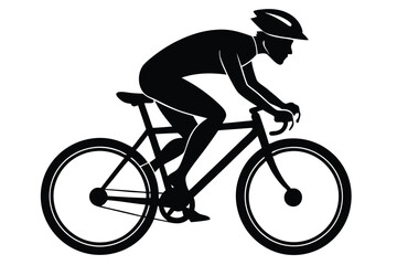 Silhouette of Cyclist with Helmet Riding Bike 