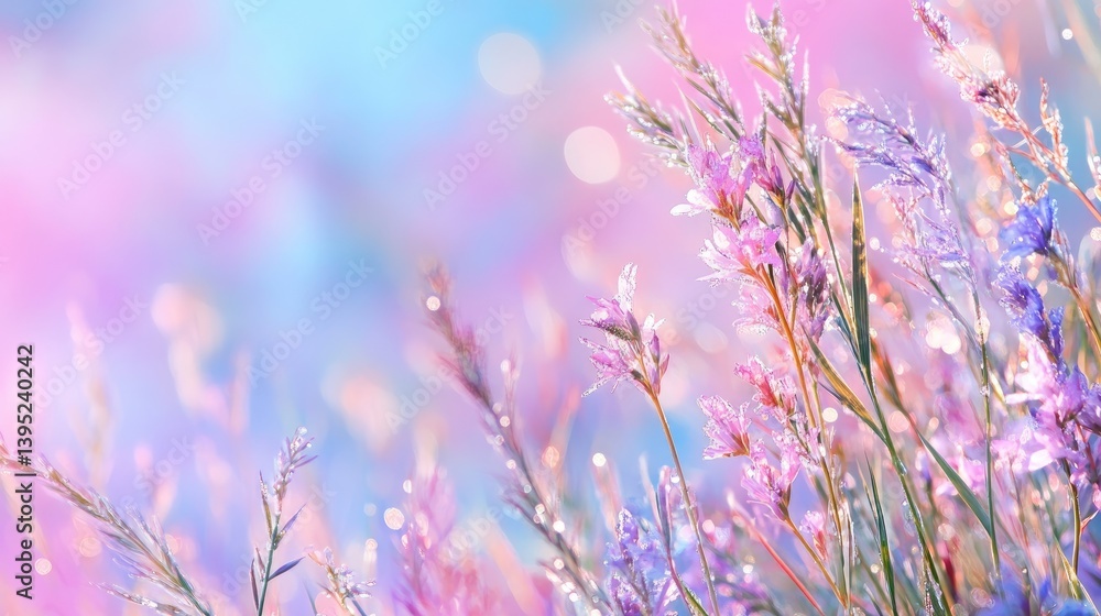 Poster soft focus on colorful flower field with bokeh effect in background