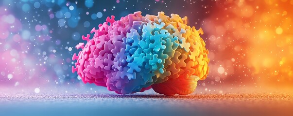 modern digital art, brain composed of colorful puzzle pieces, representing diverse cognitive functions and intelligence, highresolution, bright and clean design