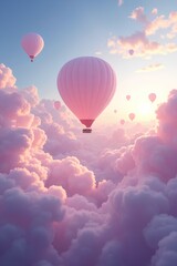 Fototapeta premium hot air balloon in sky pink