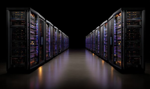Server room corridor with glowing servers, data center, technology (2) - Powered by Adobe