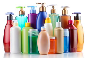 shampoo bottles on white