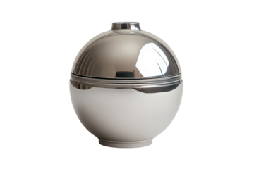 Elegant egg shaped container silver lid off white base sleek design modern home decor stylish storage unique shape
