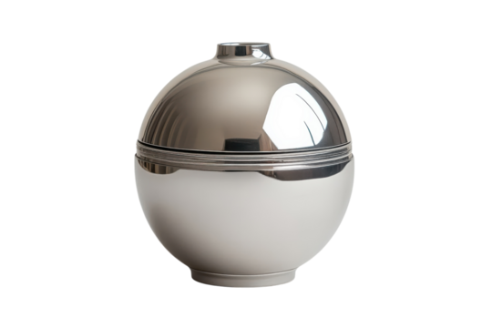 Elegant egg shaped container silver lid off white base sleek design modern home decor stylish storage unique shape