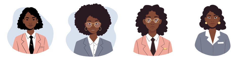 Fototapeta premium Portrait of black woman job candidate in flat vector style 