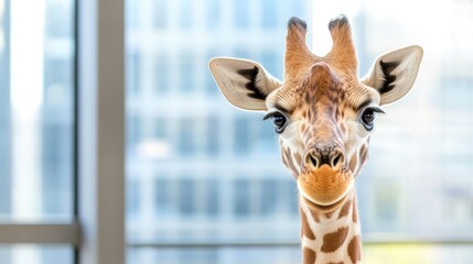 Giraffe Portrait with Urban Background in Bright Natural Light