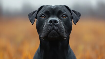 Black dog portrait in autumn field
