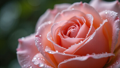 Pink rose with water droplets on blurred green background, Wet rose, Rose Festival 