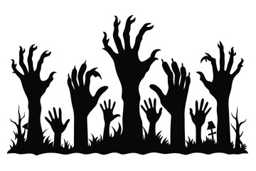 Spooky Silhouette Raised Zombie Hands, Grave, and Grass 