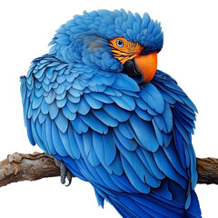 Fototapeta premium A Bright Blue Macaw Perched on a Branch Isolated on Transparent Background