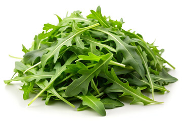 fresh arugula leaves pile white