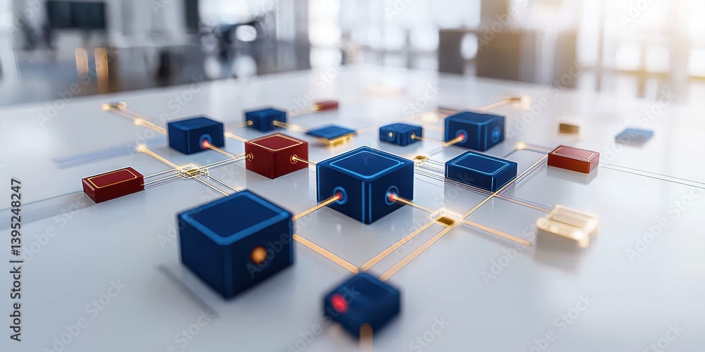 Aufkleber designing a software flowchart with blue and red elements for clarity