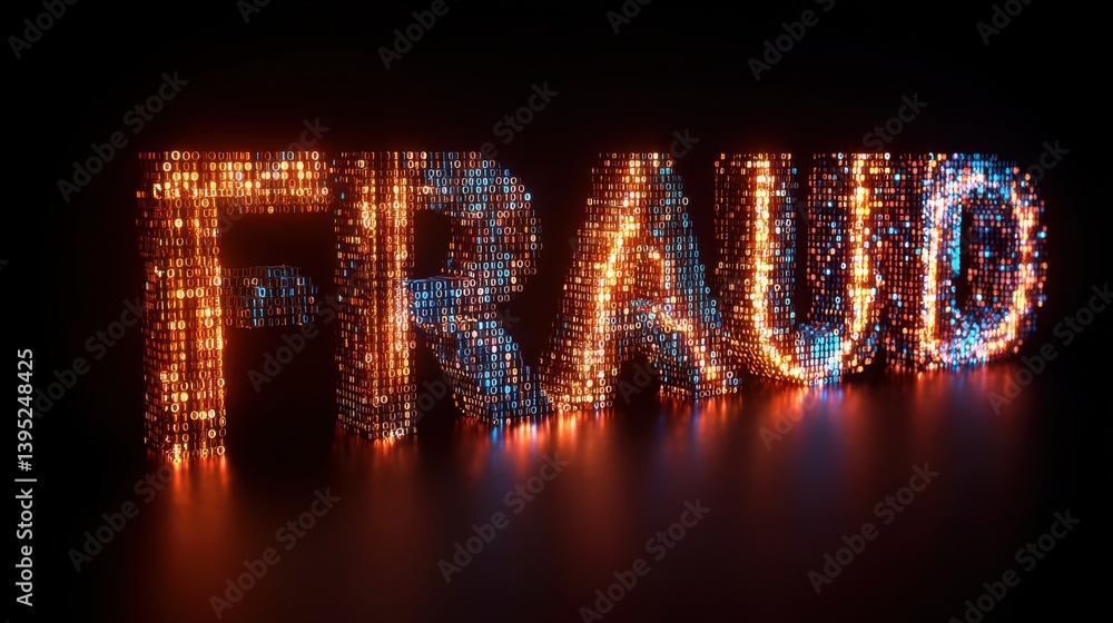 Poster glowing binary code with bold fraud detected alert fraud detection concept copy space.