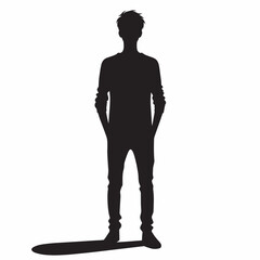 Obraz premium Silhouette of Standing Man with Hands in Pockets - Black and White Vector Illustration