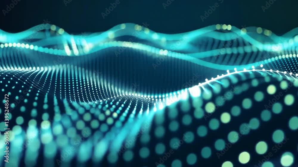 Poster futuristic digital waves glowing dots and lines create mesmerizing movement and rhythm in abstract l