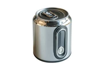 Sleek silver aluminum can with modern design isolated on black background Reflective surface and pull tab detail