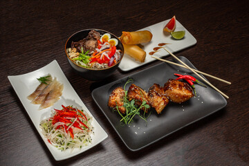 A set of Japanese dishes on the table