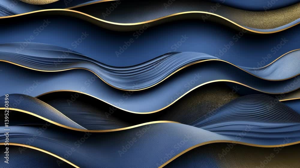 Aufkleber sophisticated abstract background featuring layered flowing waves of navy blue and gold, creating a 