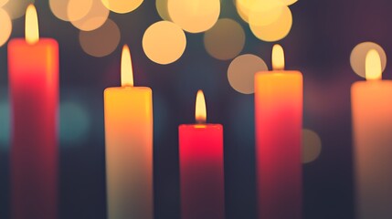 Warm Candles in Soft Focus with Festive Bokeh