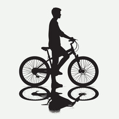 Obraz premium Silhouette of a Person with Bicycle - Reflective Vector Illustration