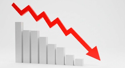 Downward spiral. Red arrow depicting loss overlaid on bar chart showing decreasing value. Minimalist presentation on a white background.