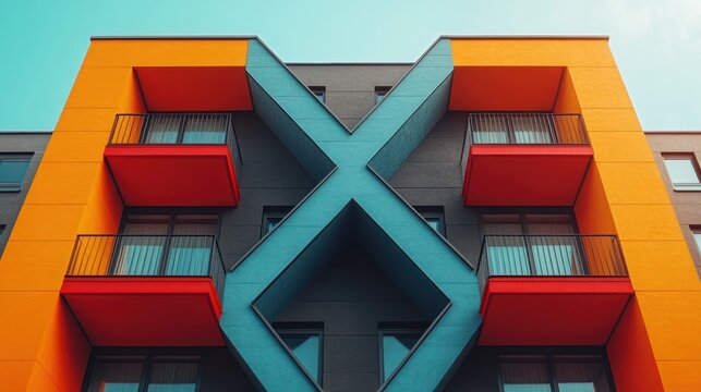 Modern apartment building with vibrant colors and unique design