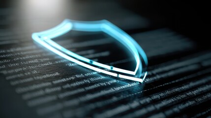 Glowing Shield Icon Overlaid on Digital Bank Statement Fraud Detection Security Concept.