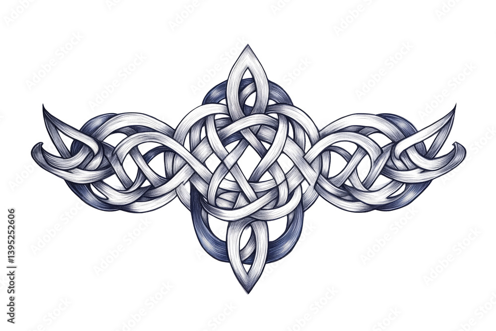 Poster detailed celtic knotwork design creating a symmetrical and decorative symbol with interlaced lines a