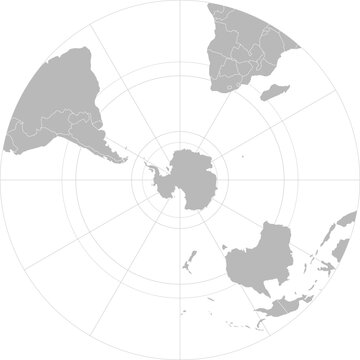 World vector map with country boundaries and graticules (Southern hemisphere, antarctic polar stereographic projection, PPT-compatible & fully editable)