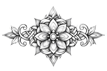 Detailed pencil drawing creates a symmetrical floral ornament, ideal for design projects needing a touch of elegance