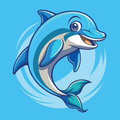 Obraz premium Cartoon blue dolphin mascot, vector illustration with white background, clip art for stickers dolphin jumping out of water cartoon shark vector illustration vector illustration of a cartoon shark
