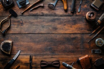 Vintage grooming tools on wooden surface