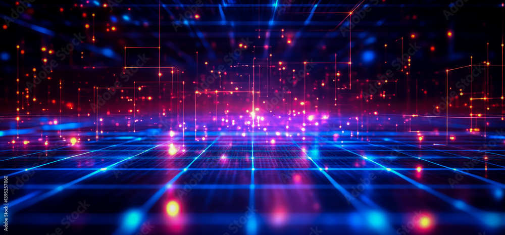 Poster futuristic technology background with glowing lines and particles for digital innovation design