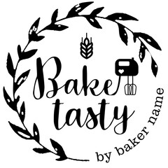 Obraz premium Logo Design Bakery Bake Tasty mixer beater bread wheat heart Label Laurel Wreath Visual Identity