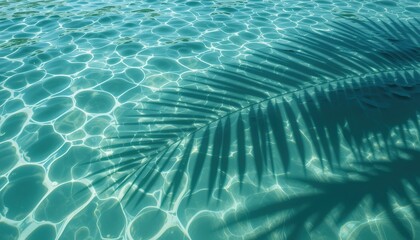 Calm and travel background, tropical relaxation. Tranquil water surface with palm leaf shadows creating abstract patterns on a sunny day.