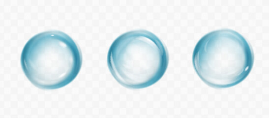 Collagen blue drops. Hyaluronic acid bubbles. Cosmetic serum. Skincare product. Vector illustration